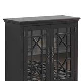 Benzara 2 Door Accent Chest with Glass Inlay Design and Turned Feet, Black BM219761 Black Solid Wood and Glass BM219761