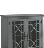 Benzara 2 Door Accent Chest with Glass Inlay Design and Turned Feet, Gray BM219762 Gray Solid Wood and Glass BM219762