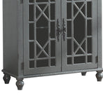 Benzara 2 Door Accent Chest with Glass Inlay Design and Turned Feet, Gray BM219762 Gray Solid Wood and Glass BM219762