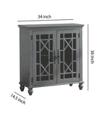 Benzara 2 Door Accent Chest with Glass Inlay Design and Turned Feet, Gray BM219762 Gray Solid Wood and Glass BM219762