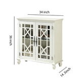 Benzara 2 Door Accent Chest with Glass Inlay Design and Turned Feet, White BM219763 White Solid Wood and Glass BM219763