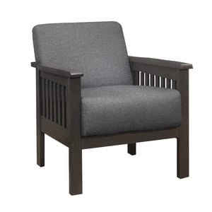 Benzara Fabric Upholstered Accent Chair with Mission Arms, Dark Gray BM219768 Gray Solid Wood and Fabric BM219768