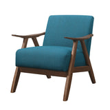 Benzara Fabric Upholstered Accent Chair with Curved Armrests, Blue BM219773 Blue Solid Wood and Fabric BM219773
