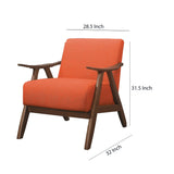 Benzara Fabric Upholstered Accent Chair with Curved Armrests, Orange BM219776 Orange Solid Wood and Fabric BM219776
