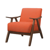 Benzara Fabric Upholstered Accent Chair with Curved Armrests, Orange BM219776 Orange Solid Wood and Fabric BM219776