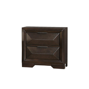 Benzara 2 Drawer Modern Wooden Nightstand with Raised Front Panel, Dark Brown BM219810 Brown Solid Wood and Veneer BM219810