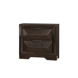 2 Drawer Modern Wooden Nightstand with Raised Front Panel, Dark Brown