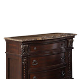 Benzara European Style Nightstand with 3 Drawers and Marble Top, Dark Cherry Brown BM219819 Brown Solid Wood and Veneer BM219819