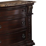 Benzara European Style Nightstand with 3 Drawers and Marble Top, Dark Cherry Brown BM219819 Brown Solid Wood and Veneer BM219819