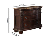 Benzara European Style Nightstand with 3 Drawers and Marble Top, Dark Cherry Brown BM219819 Brown Solid Wood and Veneer BM219819