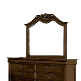 Benzara Wooden Frame Dresser Mirror with Carved Top, Dark Cherry Brown BM219825 Brown Solid Wood, Mirror, and Veneer BM219825