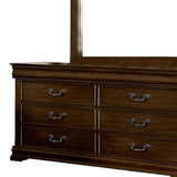 Benzara Wooden Frame Dresser Mirror with Carved Top, Dark Cherry Brown BM219825 Brown Solid Wood, Mirror, and Veneer BM219825