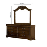 Benzara Wooden Frame Dresser Mirror with Carved Top, Dark Cherry Brown BM219825 Brown Solid Wood, Mirror, and Veneer BM219825