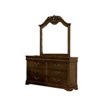 Benzara Wooden Frame Dresser Mirror with Carved Top, Dark Cherry Brown BM219825 Brown Solid Wood, Mirror, and Veneer BM219825