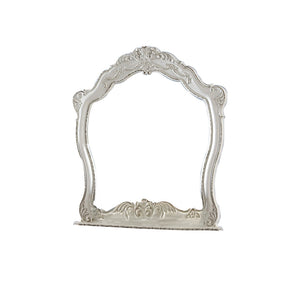 Benzara Victorian Style Wooden Frame Dresser Mirror with Floral Motif, White BM219840 White Solid Wood, Veneer and Mirror BM219840