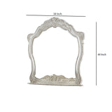 Benzara Victorian Style Wooden Frame Dresser Mirror with Floral Motif, White BM219840 White Solid Wood, Veneer and Mirror BM219840