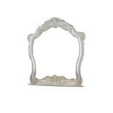 Benzara Victorian Style Wooden Frame Dresser Mirror with Floral Motif, White BM219840 White Solid Wood, Veneer and Mirror BM219840