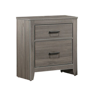 Benzara 2 Drawer Wooden Nightstand with Wood Grain Details and Sled Base, Gray BM219852 Gray Solid Wood and Melamine Board BM219852