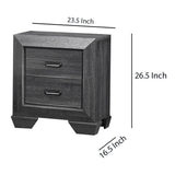 Benzara 2 Drawer Wooden Nightstand with Raised Border and Cup Pulls, Dark Gray BM219856 Gray Solid Wood and Veneer BM219856