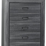 Benzara 5 Drawer Wooden Chest with Raised Border and Cup Pulls, Dark Gray BM219859 Gray Solid Wood and Veneer BM219859