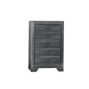 Benzara 5 Drawer Wooden Chest with Raised Border and Cup Pulls, Dark Gray BM219859 Gray Solid Wood and Veneer BM219859