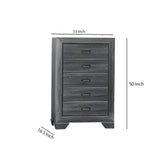 Benzara 5 Drawer Wooden Chest with Raised Border and Cup Pulls, Dark Gray BM219859 Gray Solid Wood and Veneer BM219859