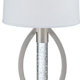 Benzara Circular Shade Table Lamp with 1 Water Dance Lights and Round Base, Silver BM219872 Silver Metal and Glass BM219872