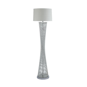 Benzara Hourglass Floor Lamp with Filament Styled Rods Structure, Silver BM219874 Silver Metal and Glass BM219874