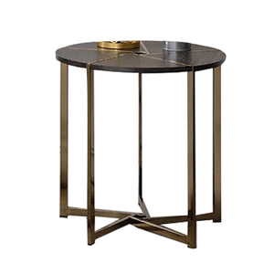 Benzara Modern Style Round End Table with Intricate Bottom Details, Black and Gold BM219877 Black and gold Solid Wood and Metal BM219877