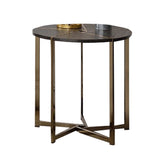 Benzara Modern Style Round End Table with Intricate Bottom Details, Black and Gold BM219877 Black and gold Solid Wood and Metal BM219877