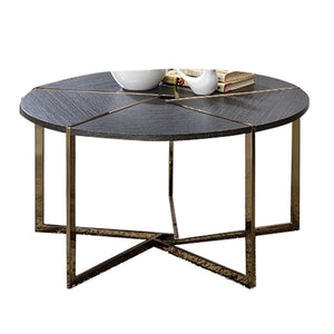 Benzara Modern Round Cocktail Table with Intricate Bottom Details, Black and Gold BM219878 Black and gold Solid Wood and Metal BM219878