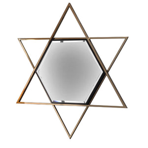 Benzara Hexagon Shaped Wall Mirror with Star Frame, Champagne Gold BM219879 Gold Metal and Mirror BM219879