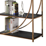 Benzara Modern Style Half Circle Framed Bookcase with 4 Shelves, Gold and Black BM219880 Gold and Black Metal BM219880