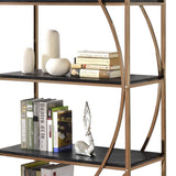 Benzara Modern Style Half Circle Framed Bookcase with 4 Shelves, Gold and Black BM219880 Gold and Black Metal BM219880