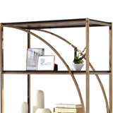 Benzara Modern Style Half Circle Framed Bookcase with 4 Shelves, Gold and Black BM219880 Gold and Black Metal BM219880