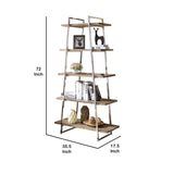 Benzara 5 Shelf Modern Style Metal Bookcase with Ladder Structure, Brown and Silver BM219881 Silver and Brown Solid Wood and Metal BM219881