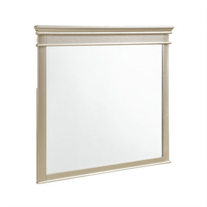 Benzara Rectangular Molded Wood Encased Mirror, Champagne Silver BM219885 Silver Solid Wood and Mirror BM219885