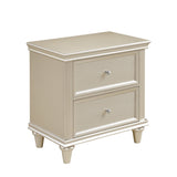 Benzara 2 Drawer Wooden Nightstand with Faux Crystal Knobs, Champagne Silver BM219888 Silver Solid Wood, Veneer and Engineered Wood BM219888