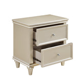 Benzara 2 Drawer Wooden Nightstand with Faux Crystal Knobs, Champagne Silver BM219888 Silver Solid Wood, Veneer and Engineered Wood BM219888