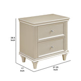 Benzara 2 Drawer Wooden Nightstand with Faux Crystal Knobs, Champagne Silver BM219888 Silver Solid Wood, Veneer and Engineered Wood BM219888