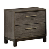 Benzara 2 Drawer Wooden Frame Nightstand with Straight Legs, Gray and Brown BM219894 Gray and Brown Solid Wood, Veneer and Engineered Wood BM219894