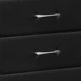 Benzara 5 Drawer Leatherette Wooden Frame Chest with Tapered legs, Black BM219899 Black Solid Wood and Faux Leather BM219899