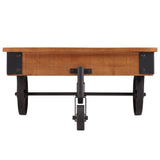 Benzara Plank Style Wooden Cocktail Table with Casters, Brown and Black BM219903 Brown and Black Solid Wood and Metal BM219903