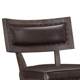 Benzara Nailhead Trim Wooden Counter Chair with Leatherette Seating, Set of 2,Brown BM219921 Brown Solid Wood and Faux Leather BM219921