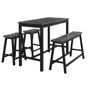 Benzara 4 Piece Wooden Counter Height Dining Set with Trestle Base, Black and Gray BM219941 Black and Gray Solid wood BM219941