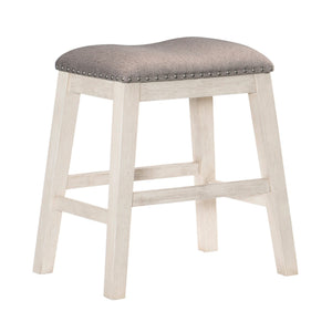 Benzara Fabric Padded Counter Height Stool with Nailhead Trim, Set of 2, White BM219952 White Solid wood, Fabric BM219952