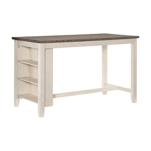 Benzara Wooden Counter Height Table with 3 Shelves, Antique White and Gray BM219953 White, Gray Solid wood, Engineered wood, Veneer BM219953