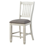 Benzara Wooden Counter Height Chair with Slatted Back, Set of 2, Antique White BM219963 White Solid wood, Fabric BM219963