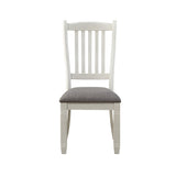 Benzara Wooden Side Chair with Flared Design Slatted Back, Set of 2, Antique White BM219966 White Solid wood, Fabric BM219966