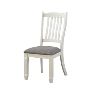 Benzara Wooden Side Chair with Flared Design Slatted Back, Set of 2, Antique White BM219966 White Solid wood, Fabric BM219966